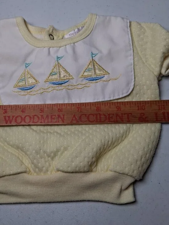 Vintage Baby Outfit Small Steps 6/9 Mos Yellow Sailboat Shirt Set Nautical 2 Pc - Picture 3 of 16